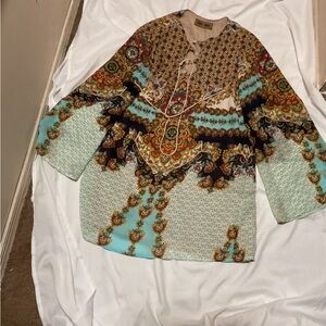 Karen Zambos Vintage Couture Long Sleeve Dress with Beige Underlay Size Large